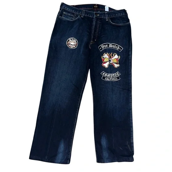 VON DUTCH Originals Compton California Flying Eyeball Denim Jeans Size 40 2000s